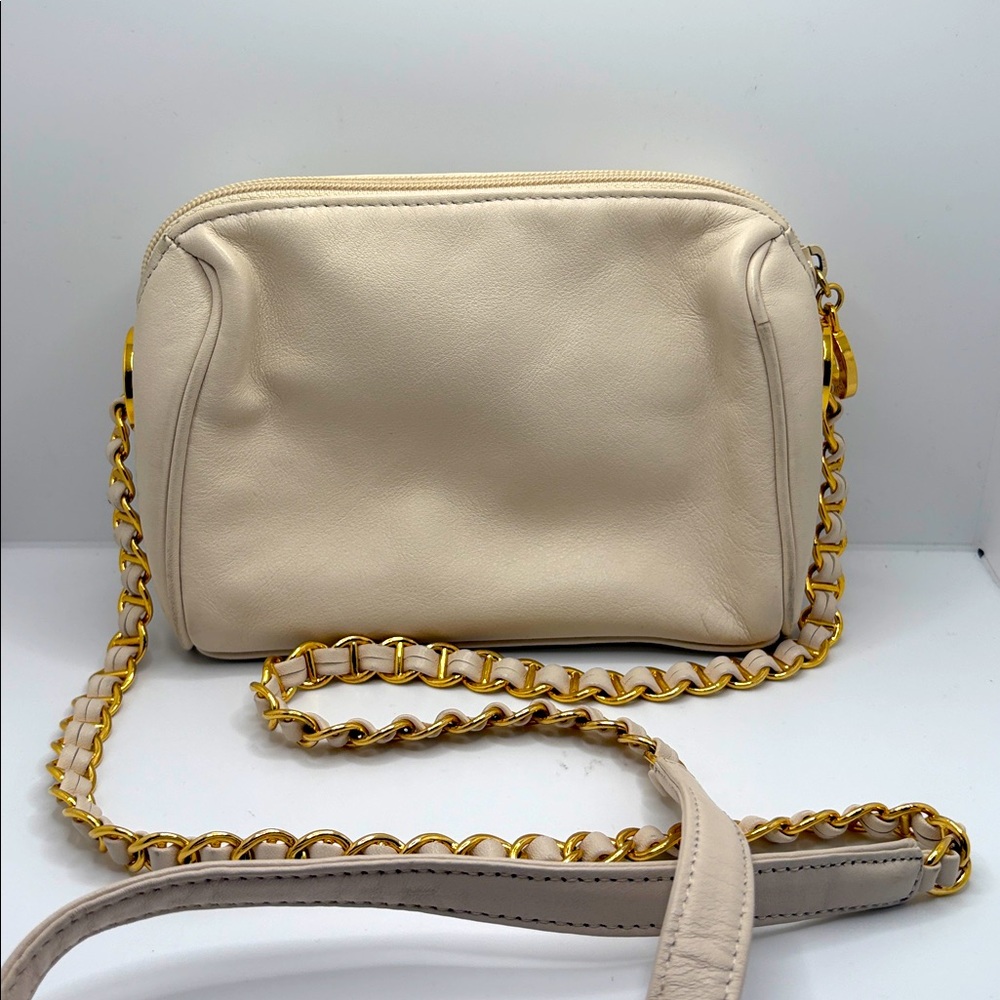 Nine West Cream & Gold Leather Mini Crossbody Bag with Chain Strap Classic Chic